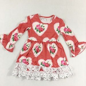 Red Long Sleeve Dress With White Lace